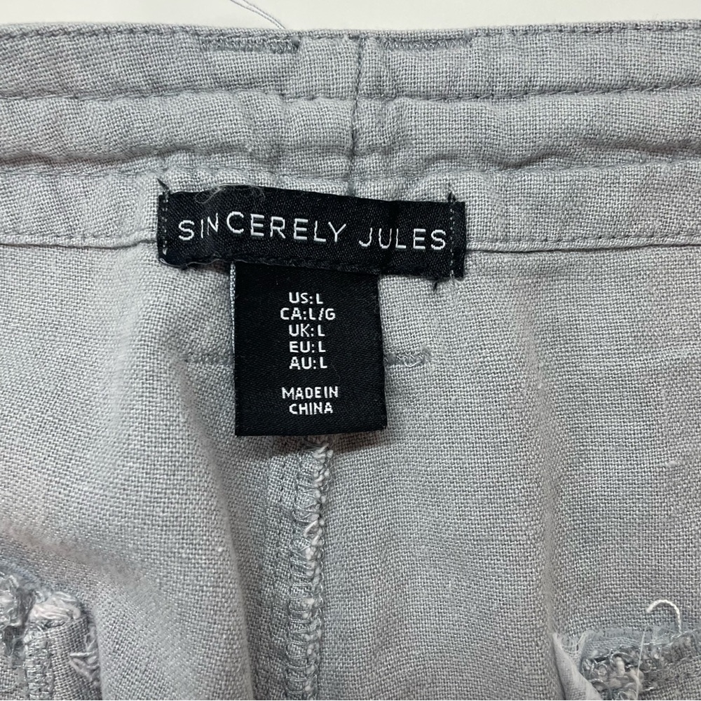 Sincerely Jules Gray Linen Blend Cargo Pants Size Large - Picture 3 of 9